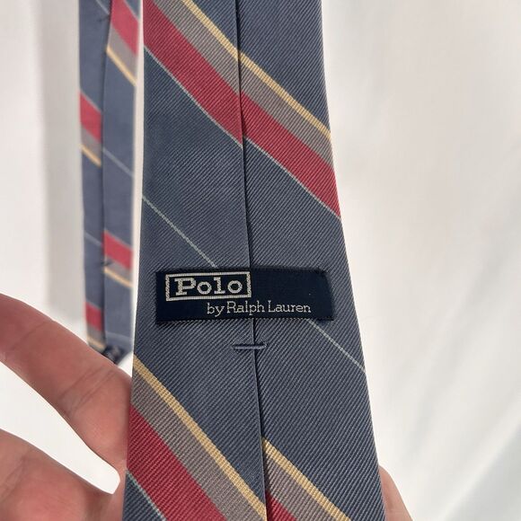 Polo Ralph Lauren Tie Men's 57" Blue Red Striped 100% Silk 3" Wide - Picture 4 of 7
